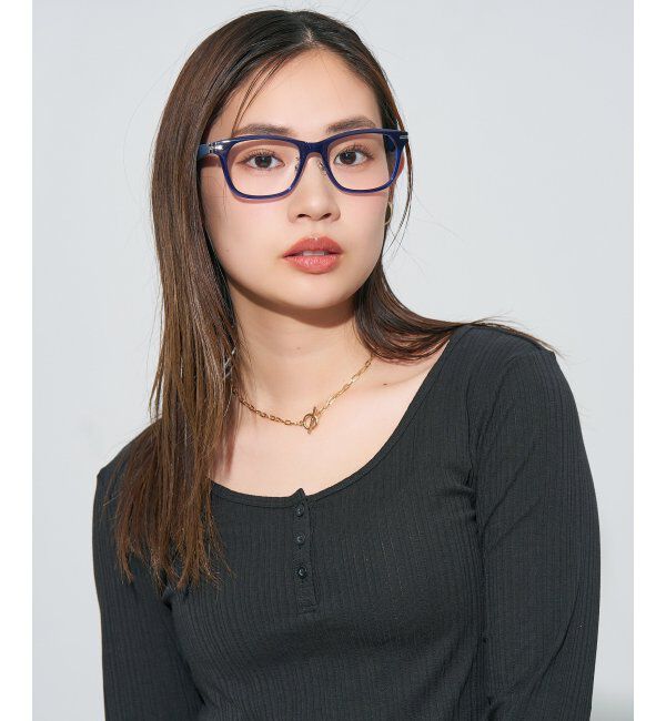  「ウェリントン型 メガネ | レザー調 ラバーテンプル 眼鏡 伊達メガネ 度付き CLASSIC レンズ交換券付」|メガネ|濃ブルー