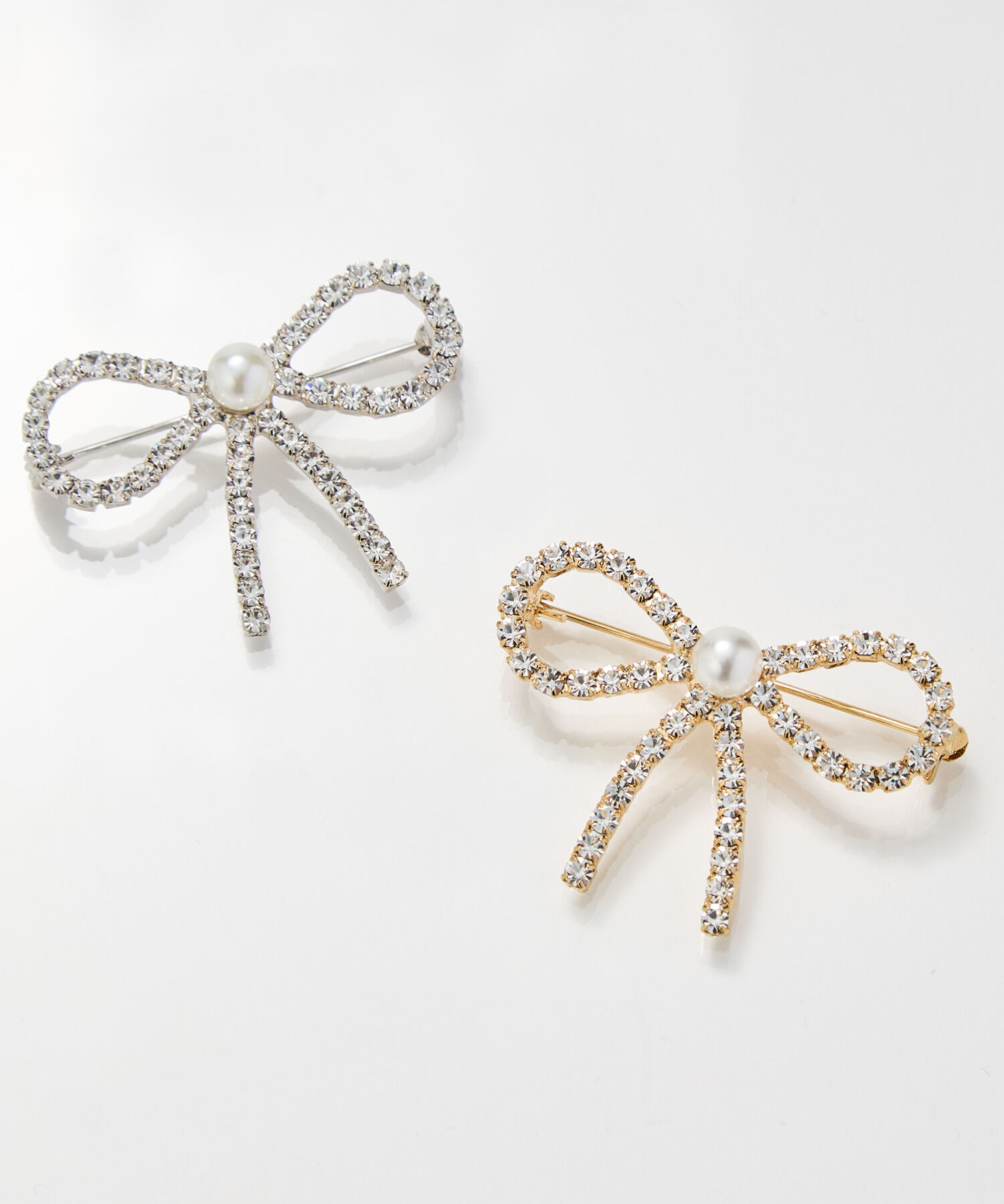 Phoebe「リボンパールビジューブローチ　ゴールド」|ブローチ・コサージュ|