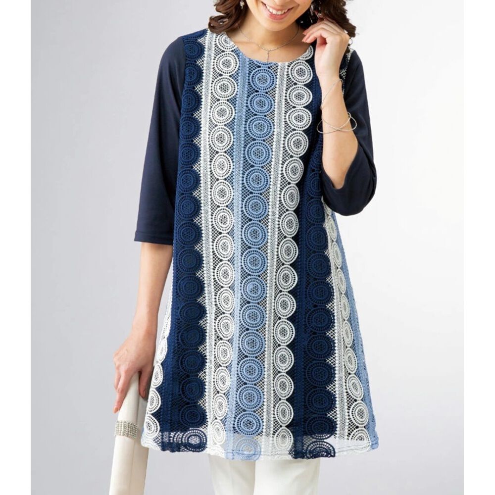 BACKYARD FAMILY「チュニック レディース 通販 レース刺しゅう エレガントチュニック チュニックワンピース」|その他|ブルー1