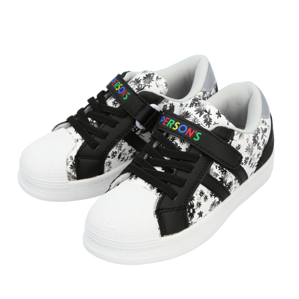 BACKYARD FAMILY「パーソンズ PERSONS キッズ スニーカー 通販 ローカット 軽量 マジックテープ ゴム紐」|スリッポン|ブラック1