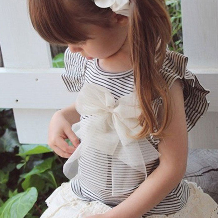 BACKYARD FAMILY「Rora Tシャツ 半袖 キッズ 通販 ローラ カットソー プリン肩フリルT ボーダー リボン」|その他|