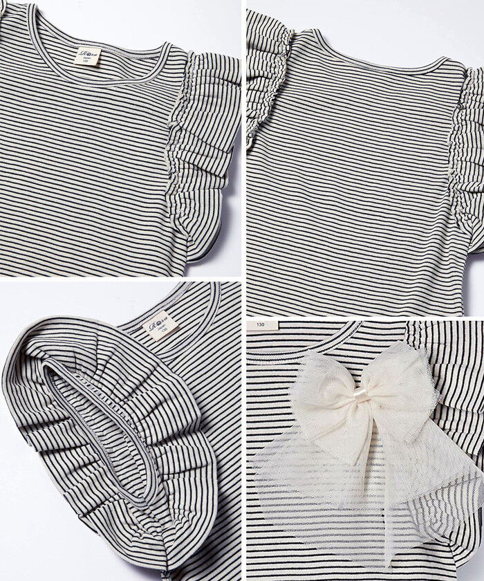 BACKYARD FAMILY「Rora Tシャツ 半袖 キッズ 通販 ローラ カットソー プリン肩フリルT ボーダー リボン」|その他|