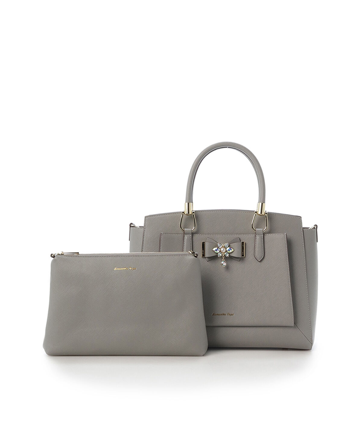 Samantha Vega「ビジュー＆リボン付トート 大」|ハンドバッグ|グレー