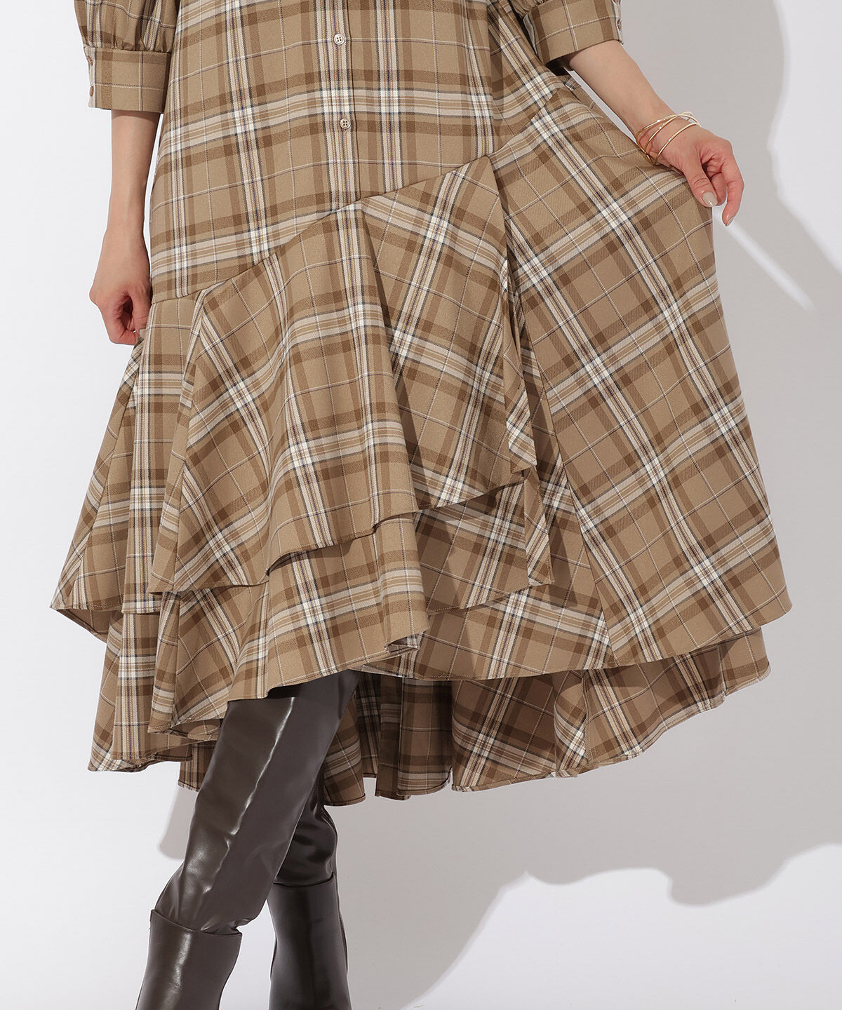 アンドクチュール「裾切替フリルシャツワンピース」|ワンピース|