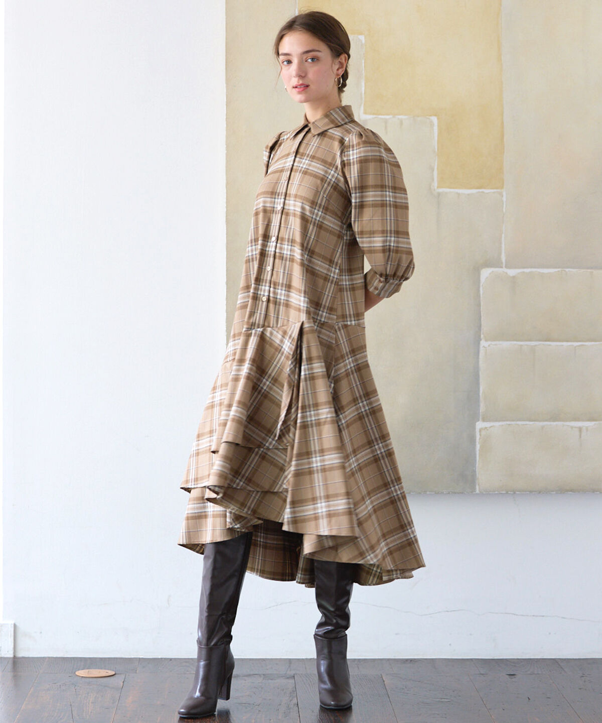 アンドクチュール「裾切替フリルシャツワンピース」|ワンピース|