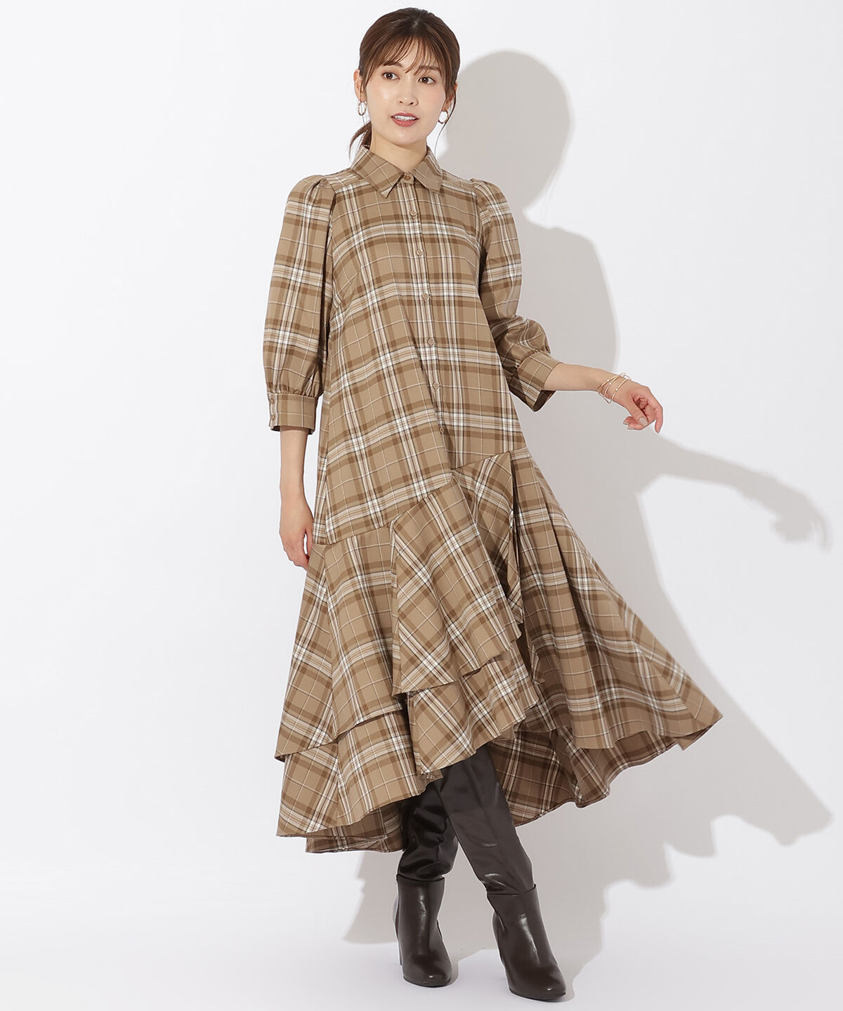 アンドクチュール「裾切替フリルシャツワンピース」|ワンピース|