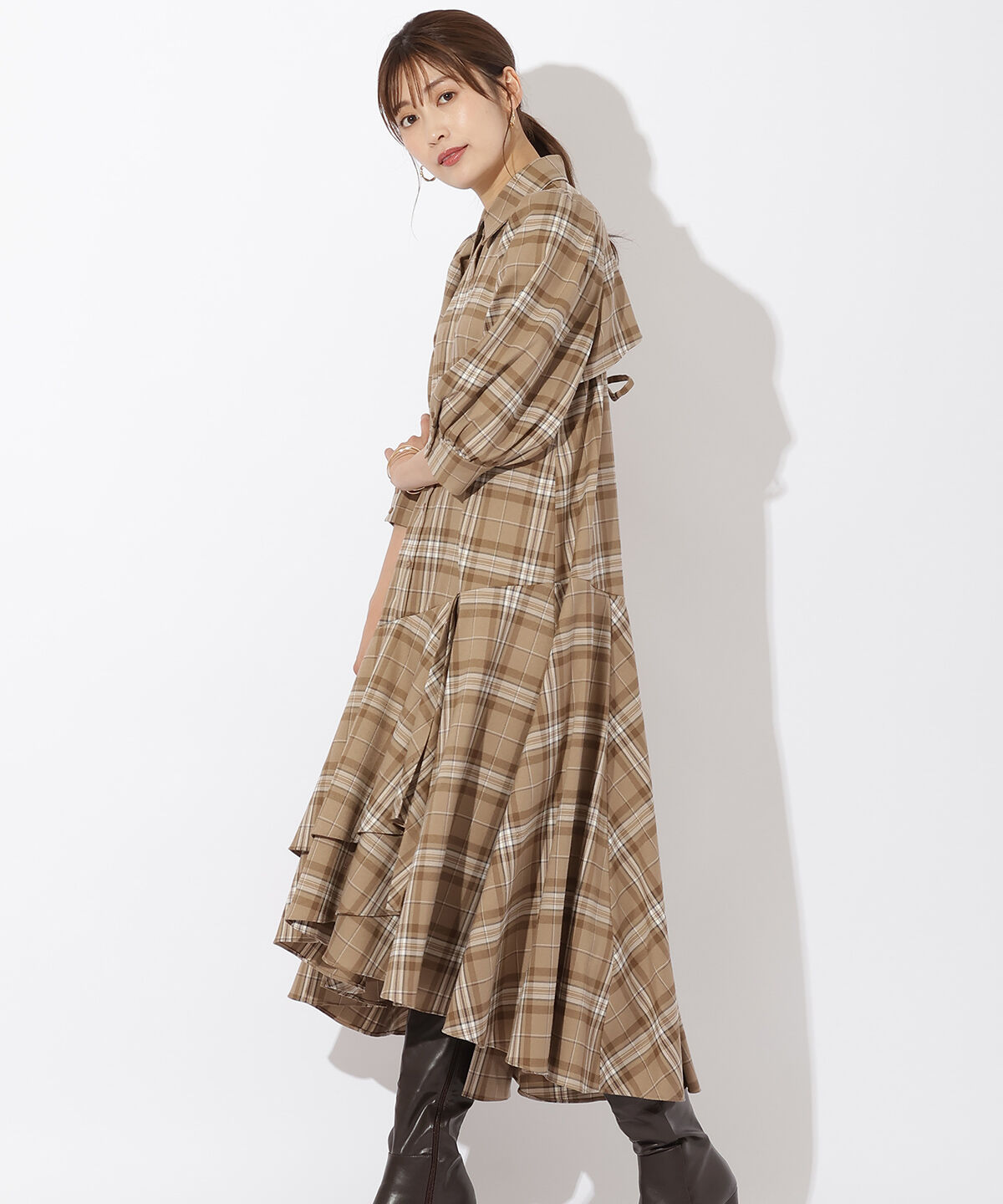 アンドクチュール「裾切替フリルシャツワンピース」|ワンピース|