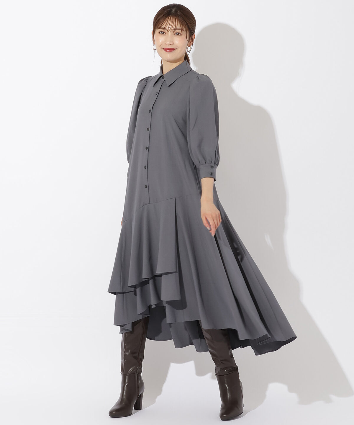 アンドクチュール「裾切替フリルシャツワンピース」|ワンピース|