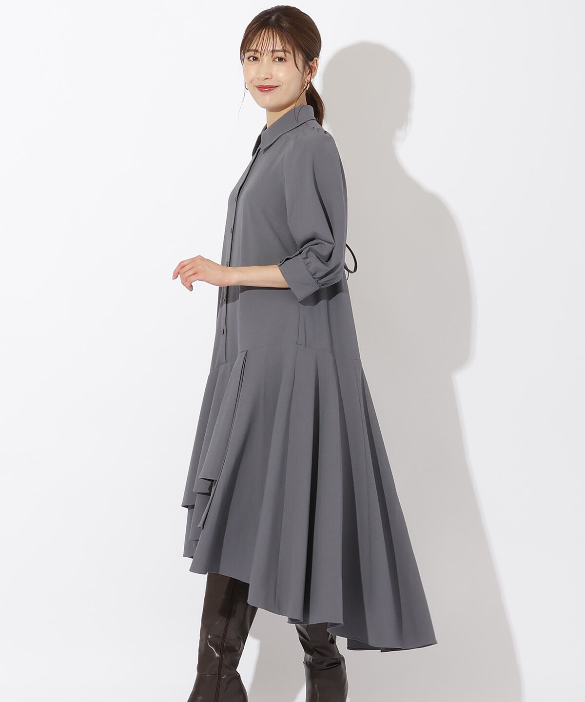 アンドクチュール「裾切替フリルシャツワンピース」|ワンピース|