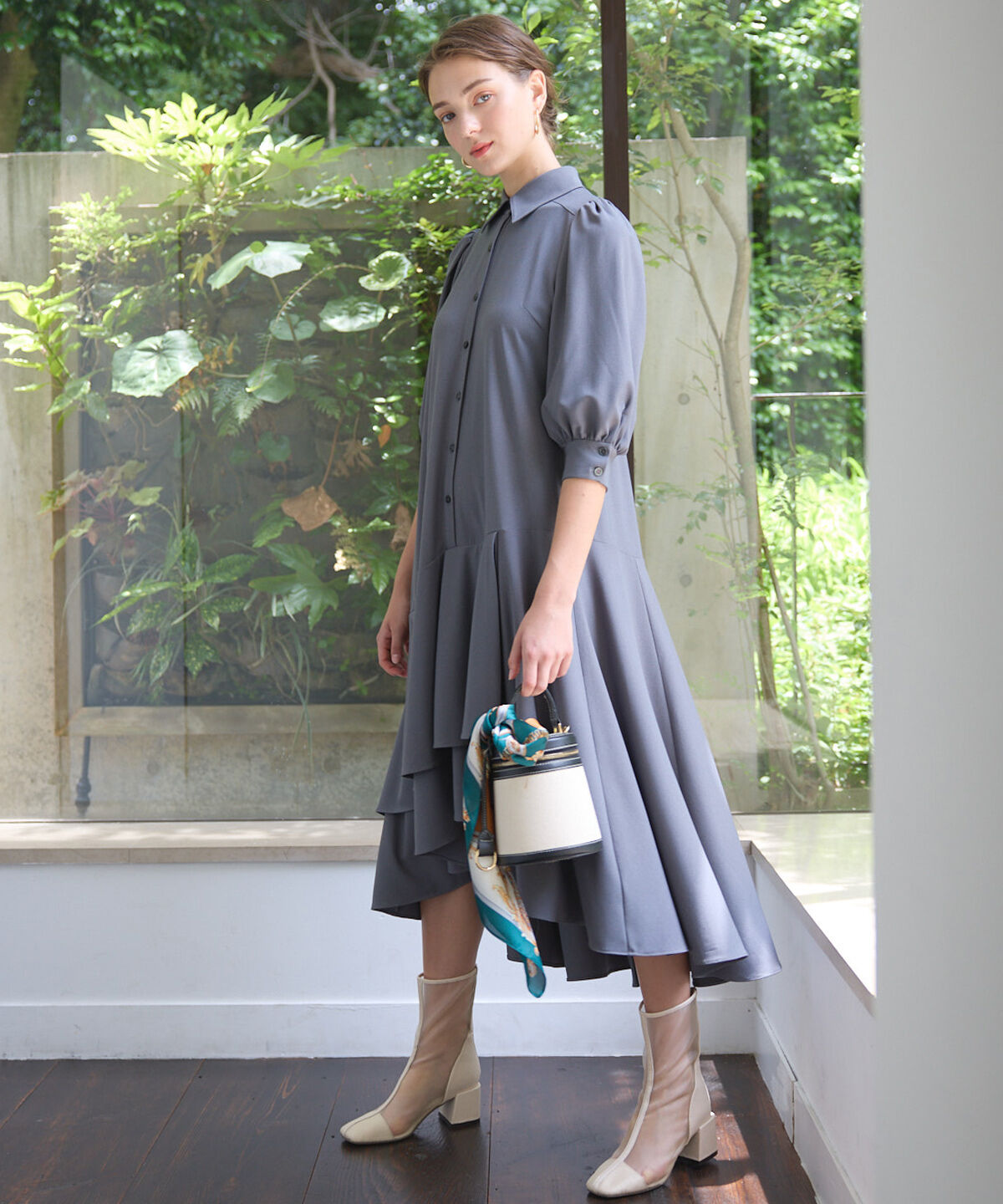 アンドクチュール「裾切替フリルシャツワンピース」|ワンピース|