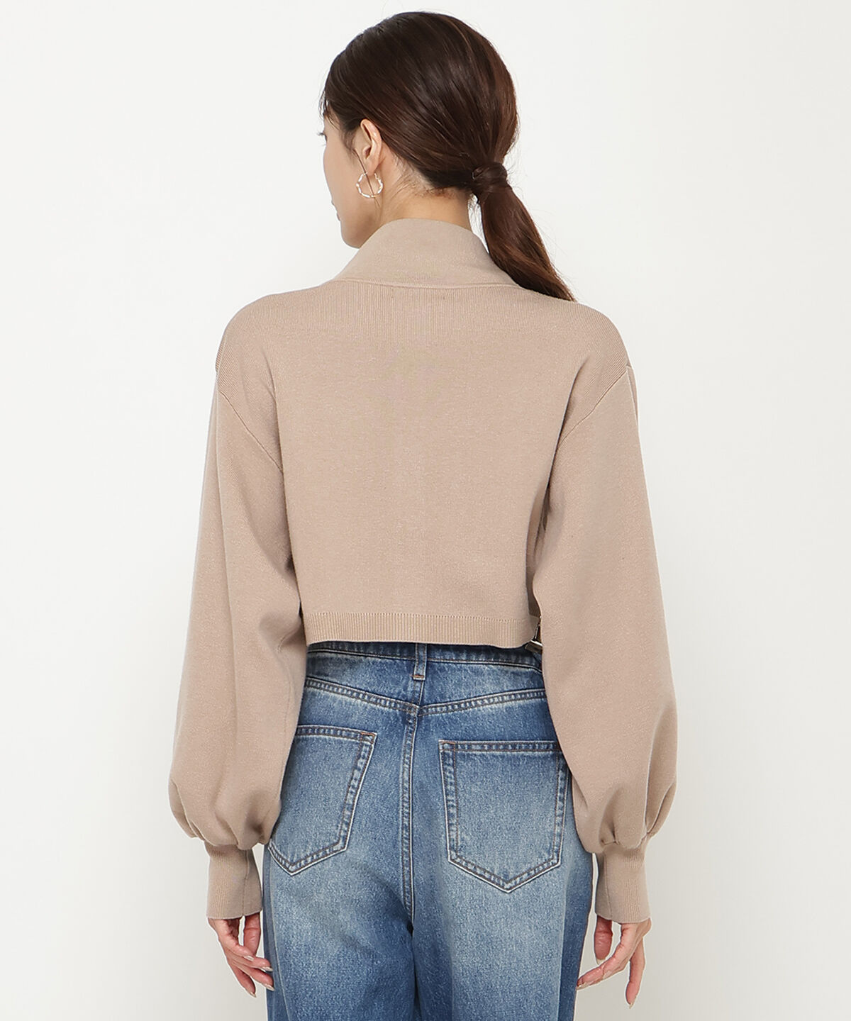 アンドクチュール「クロップトスタンドネックニットジャケット」|ノーカラージャケット|