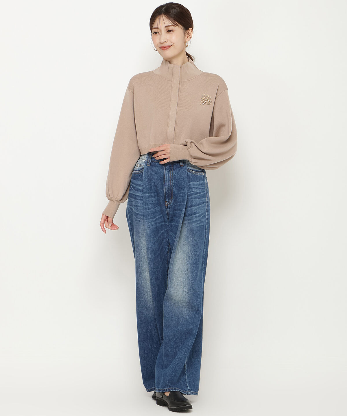 アンドクチュール「クロップトスタンドネックニットジャケット」|ノーカラージャケット|