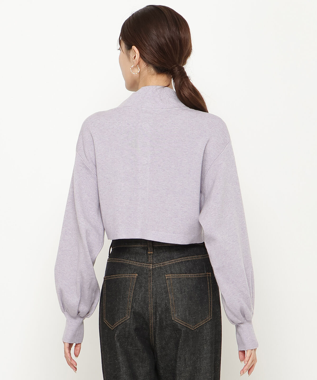 アンドクチュール「クロップトスタンドネックニットジャケット」|ノーカラージャケット|