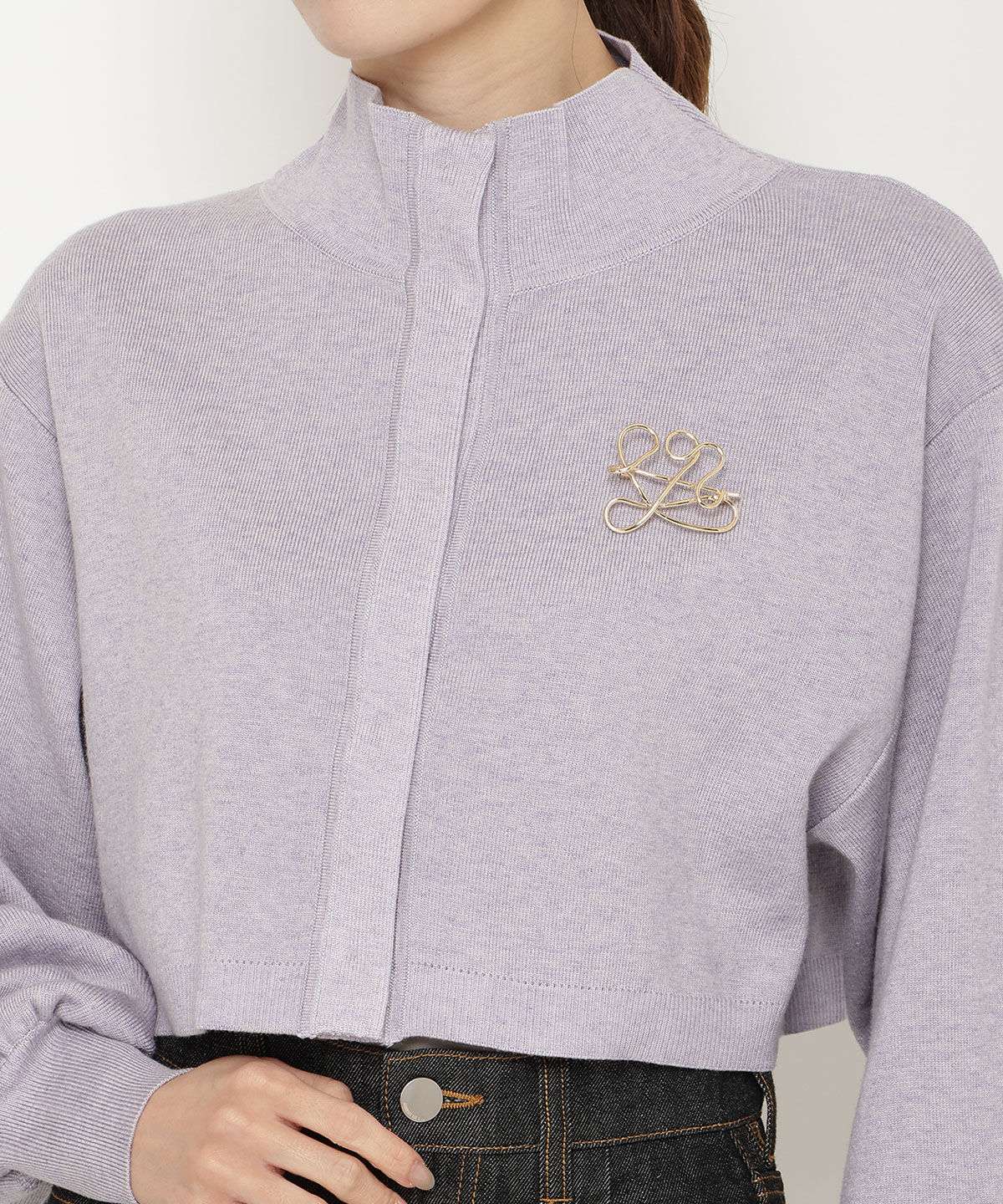 アンドクチュール「クロップトスタンドネックニットジャケット」|ノーカラージャケット|