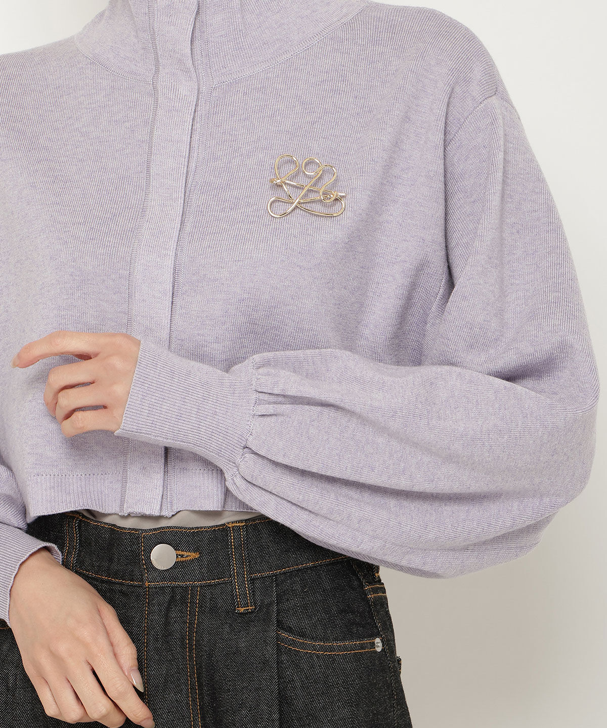 アンドクチュール「クロップトスタンドネックニットジャケット」|ノーカラージャケット|