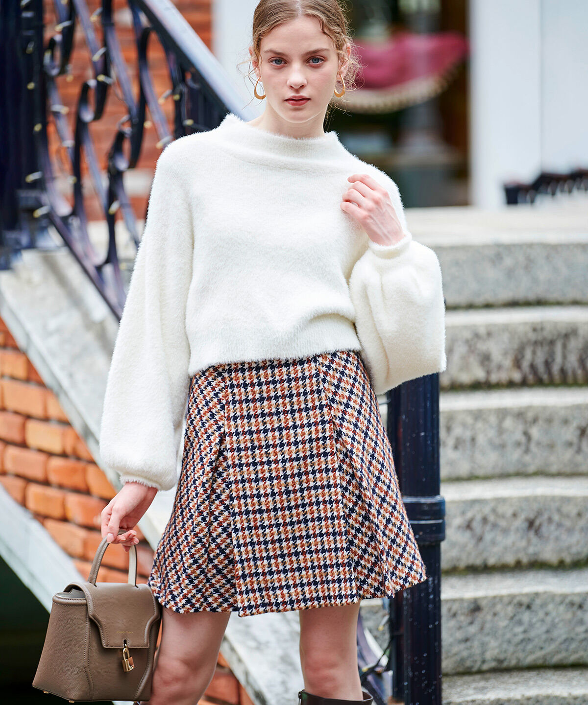 アンドクチュール「カラー千鳥ツイードミニスカート」|台形|