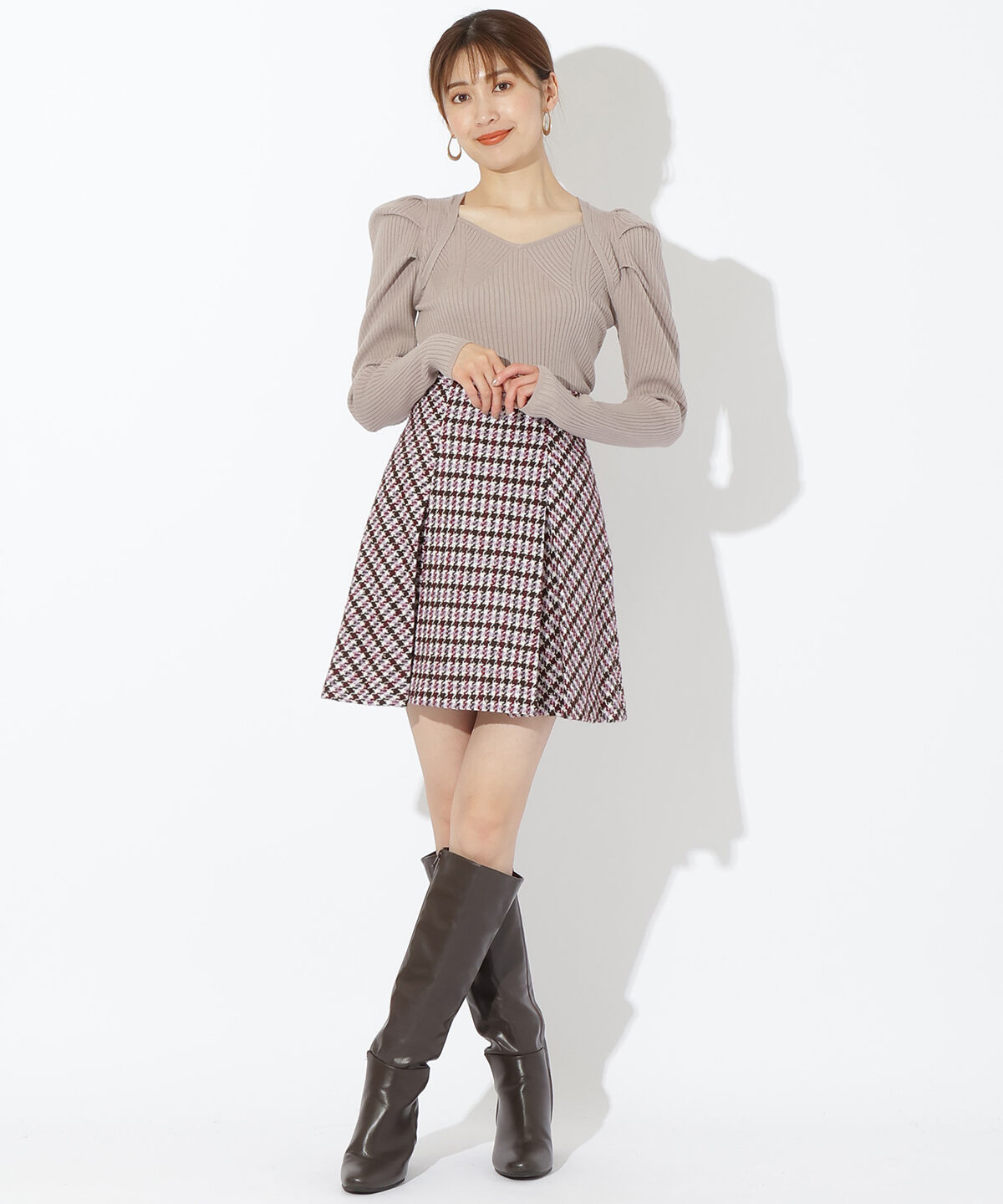 アンドクチュール「カラー千鳥ツイードミニスカート」|台形|