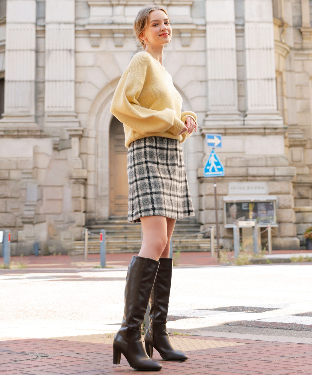 アンドクチュール「ウールシャギーチェックミニスカート」|台形|