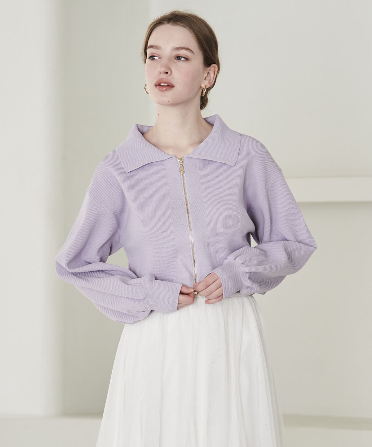 アンドクチュール「ダブルジップ片畦ニットブルゾン」|カーディガン|