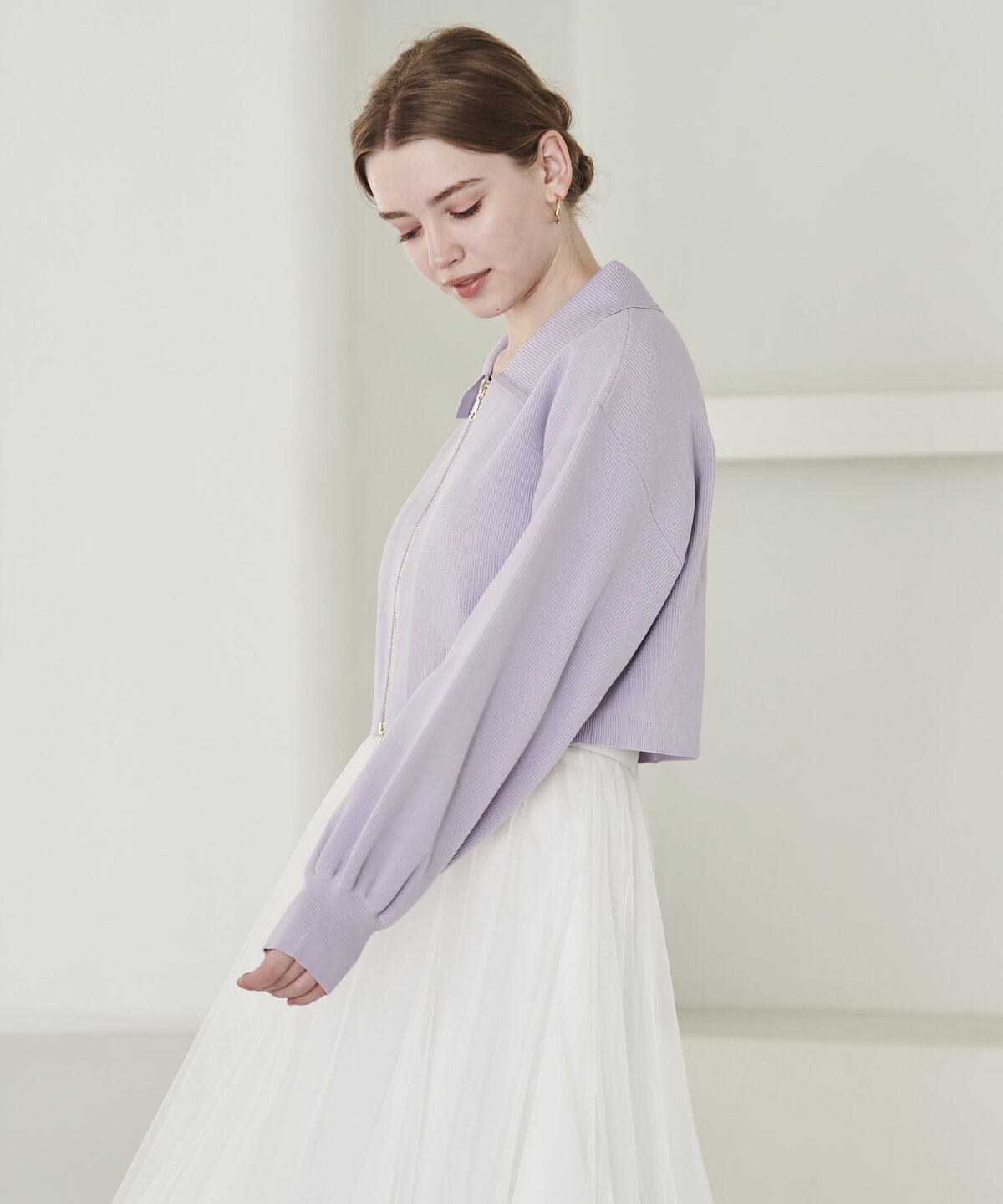 アンドクチュール「ダブルジップ片畦ニットブルゾン」|カーディガン|