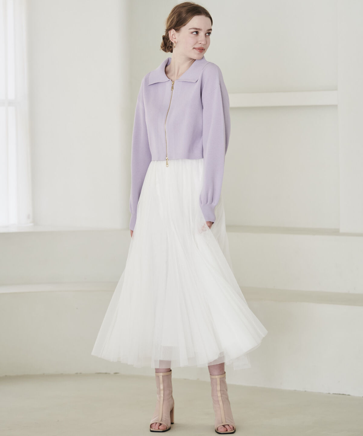 アンドクチュール「ダブルジップ片畦ニットブルゾン」|カーディガン|