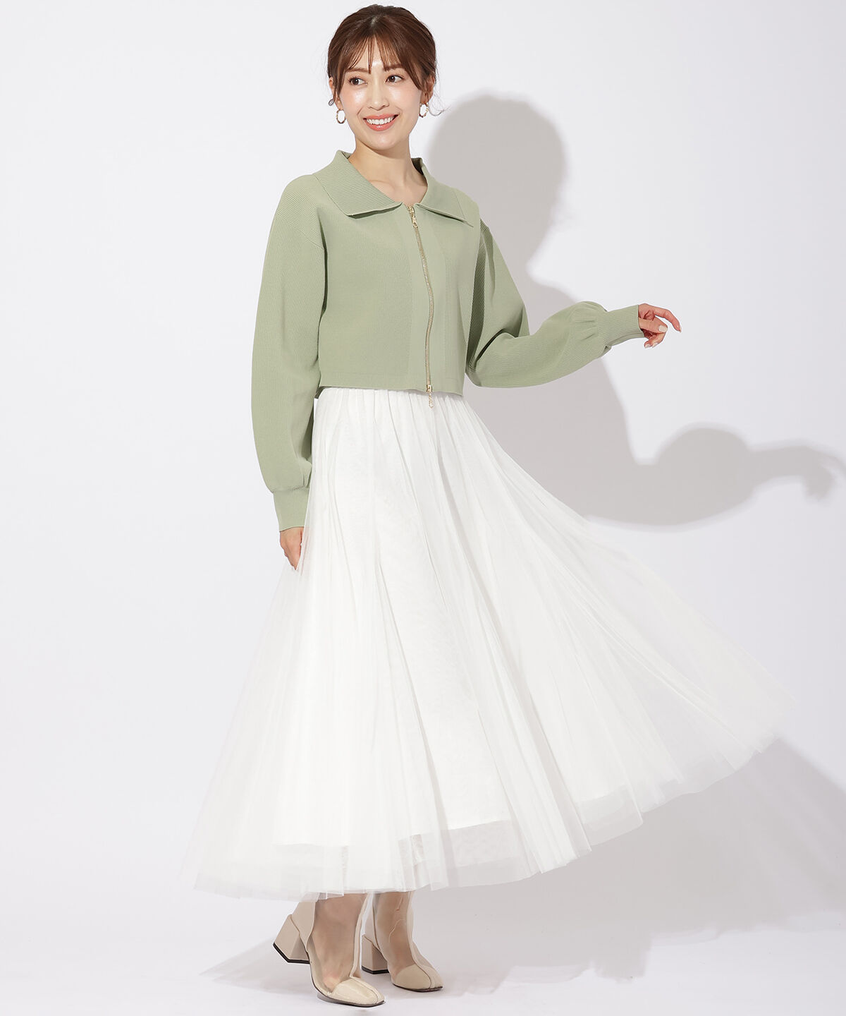 アンドクチュール「ダブルジップ片畦ニットブルゾン」|カーディガン|