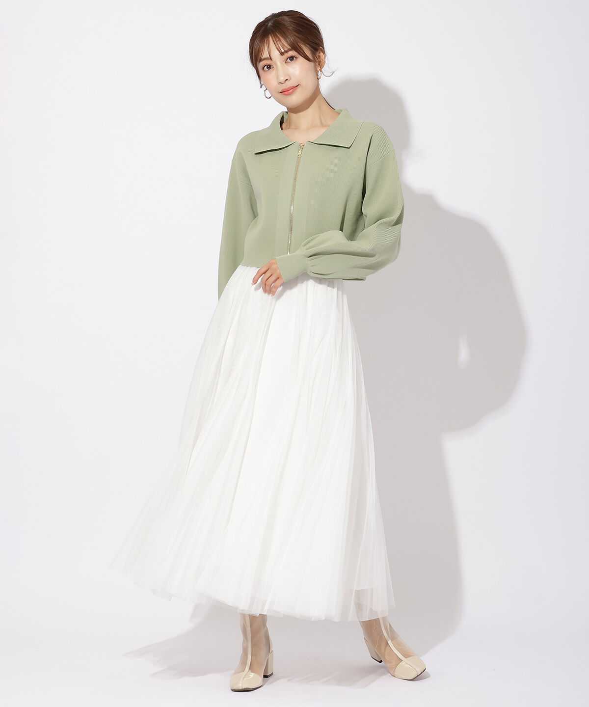 アンドクチュール「ダブルジップ片畦ニットブルゾン」|カーディガン|