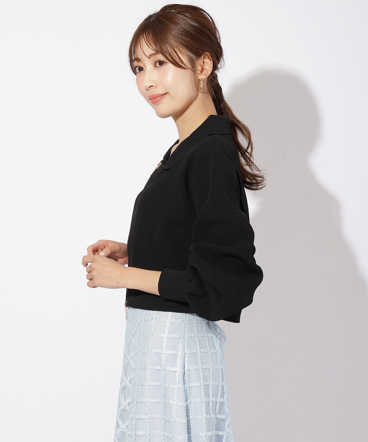 アンドクチュール「ダブルジップ片畦ニットブルゾン」|カーディガン|