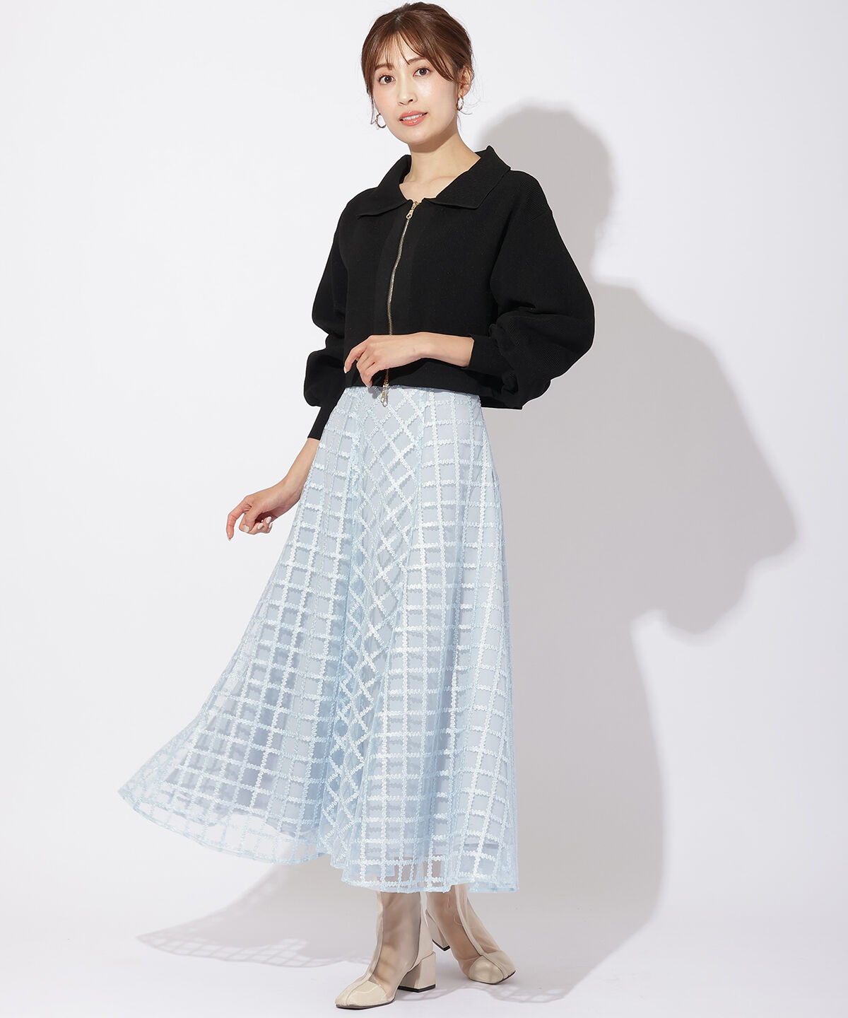 アンドクチュール「ダブルジップ片畦ニットブルゾン」|カーディガン|