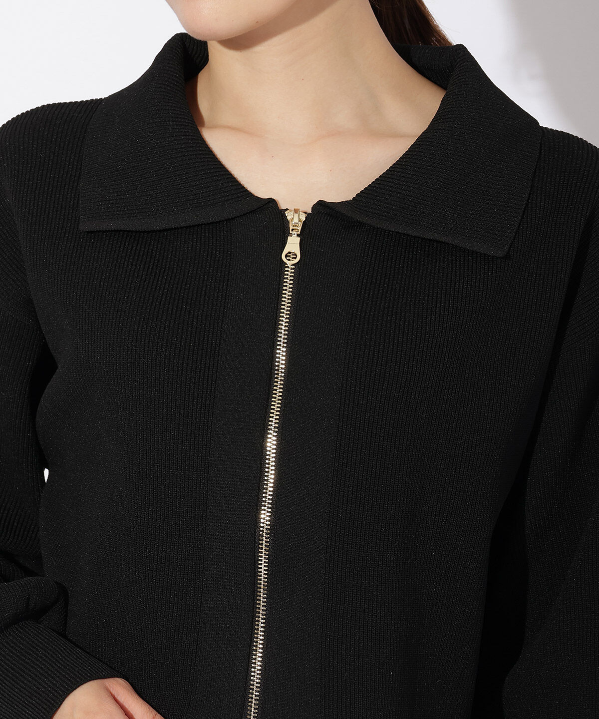 アンドクチュール「ダブルジップ片畦ニットブルゾン」|カーディガン|