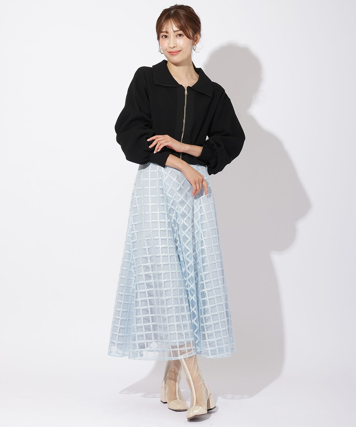 アンドクチュール「ダブルジップ片畦ニットブルゾン」|カーディガン|