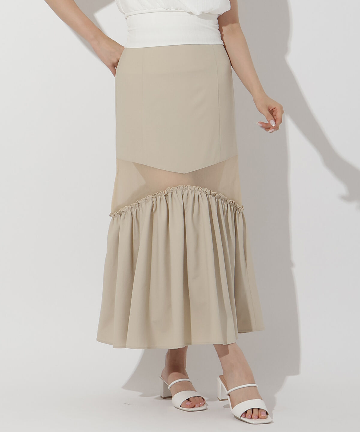 アンドクチュール「シアー切替フレアスカート」|フレア|