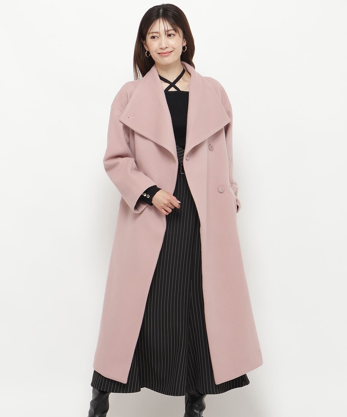 アンドクチュール「ウールビーバービッグカラーロングコート」|ダウン|