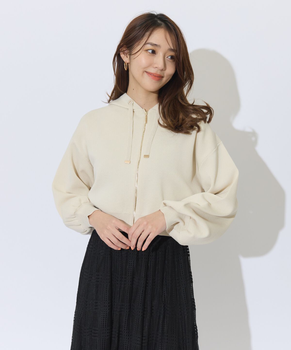 アンドクチュール「クロップドニットフーディー」|パーカー|