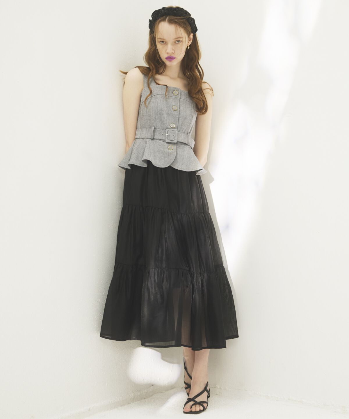 アンドクチュール「ビスチェドッキングワンピース」|ジャンパースカート|グレー