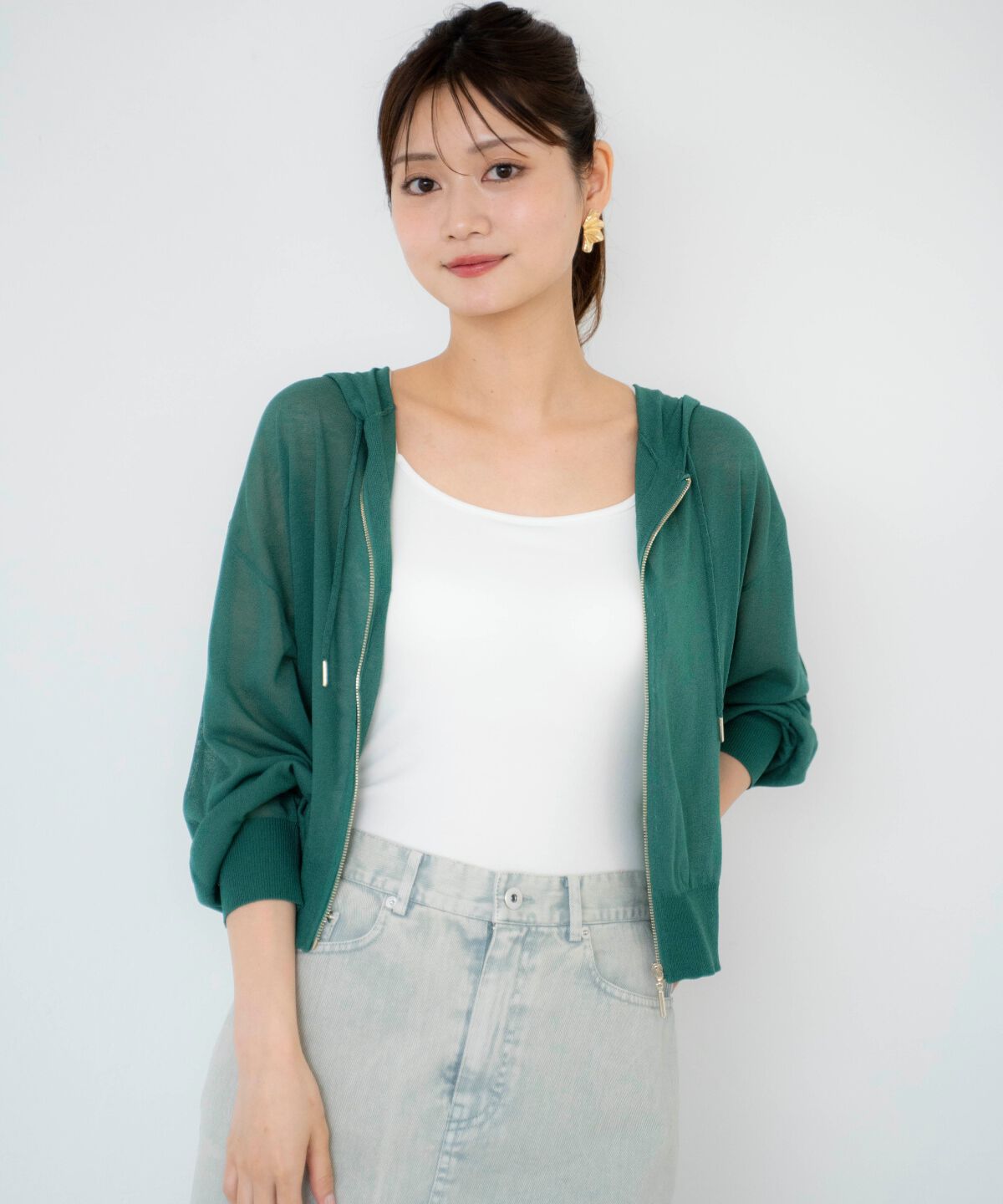 アンドクチュール「シアーZIPフーディー」|パーカー|グリーン