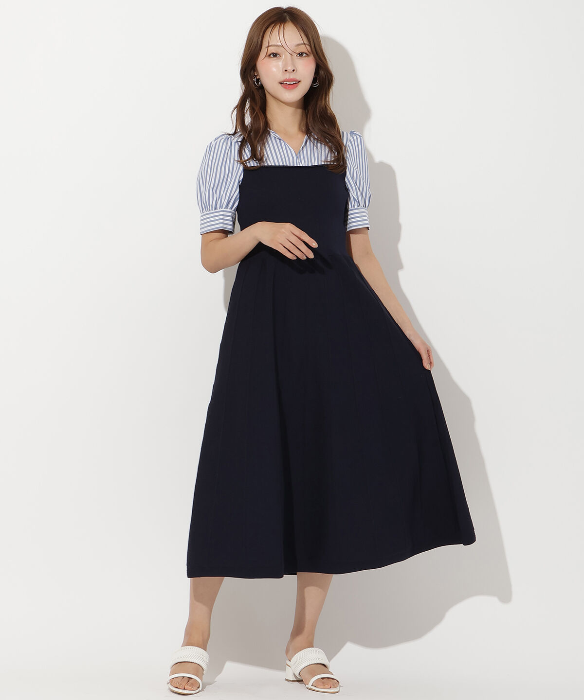 アンドクチュール「シャツドッキング配色ワンピース」|ワンピース|ネイビー