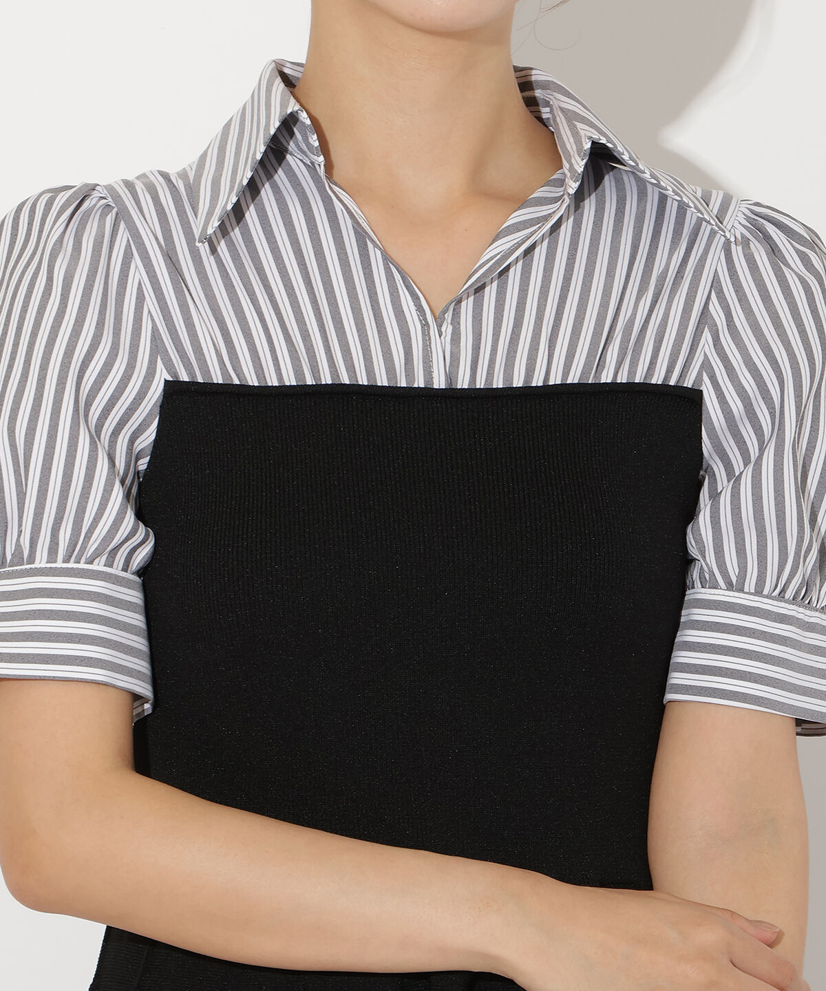 アンドクチュール「シャツドッキング配色ワンピース」|ワンピース|