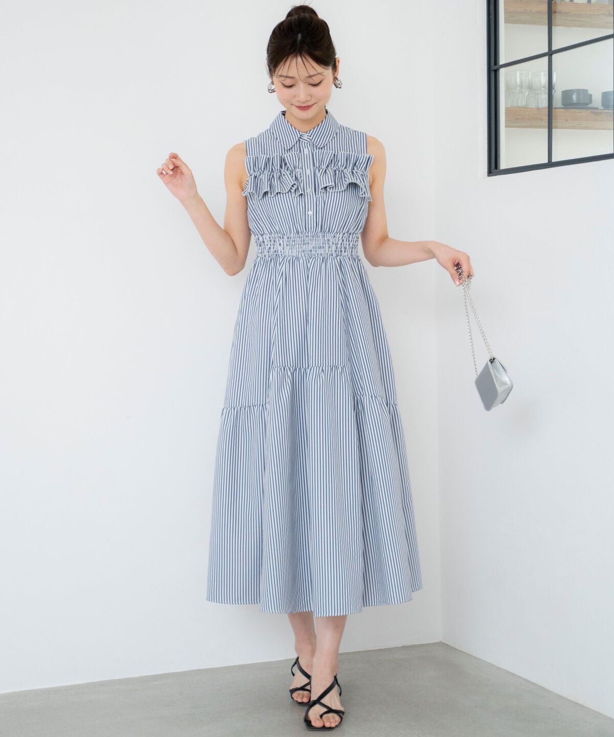 アンドクチュール「ヨークフリルストライプシャツワンピース」|ワンピース|Navy/borderｽﾄﾗｲﾌﾟ