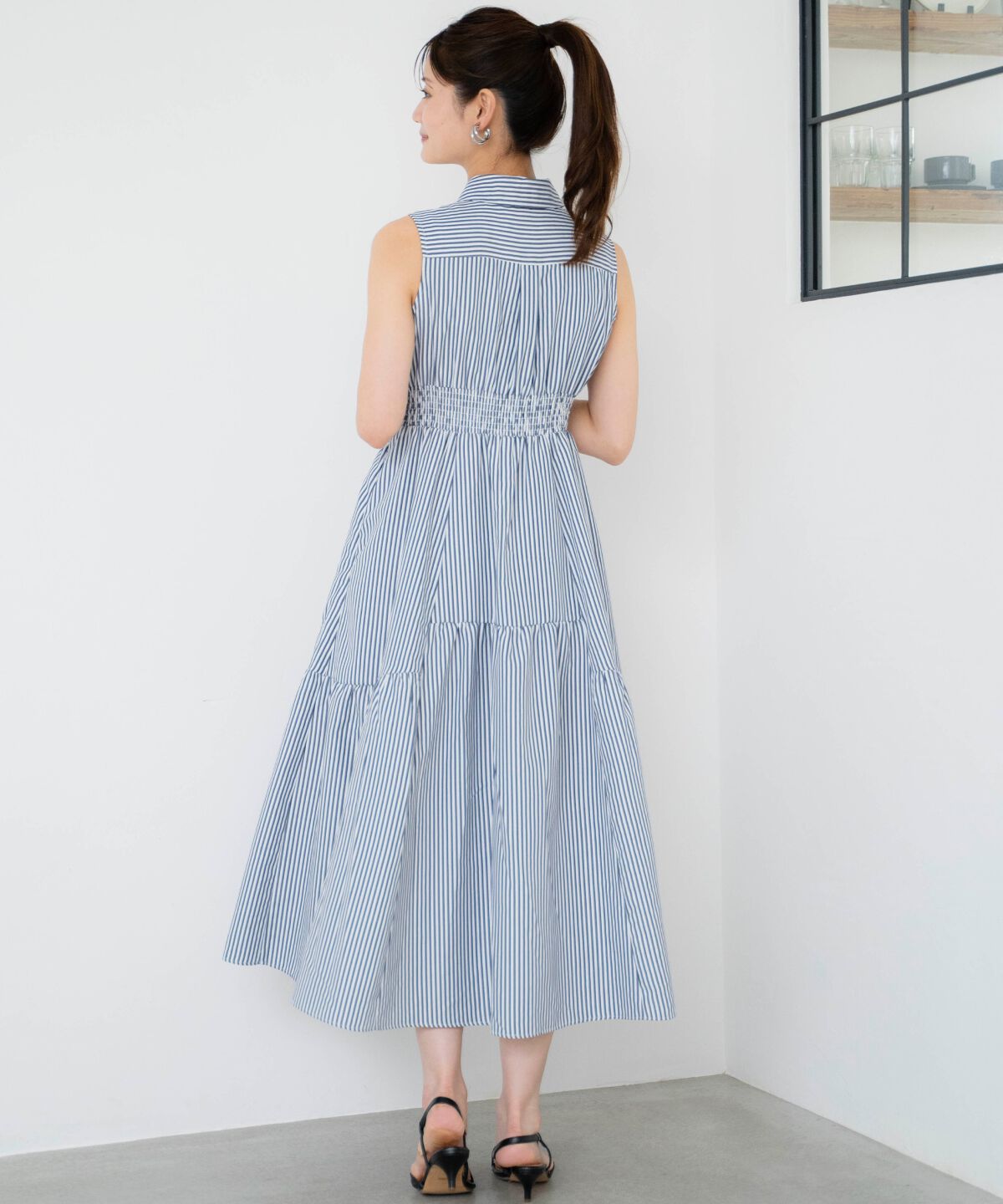 アンドクチュール「ヨークフリルストライプシャツワンピース」|ワンピース|