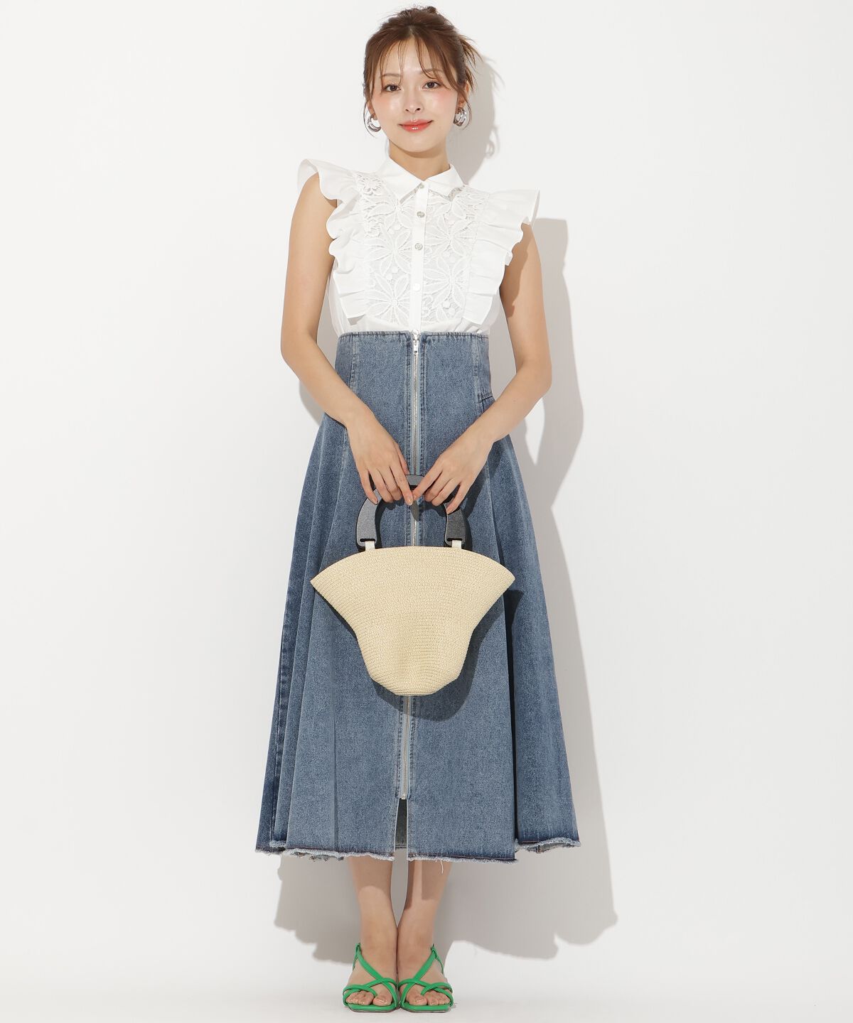 アンドクチュール「肩フリル刺繍シャツ」|シャツ・ブラウス|