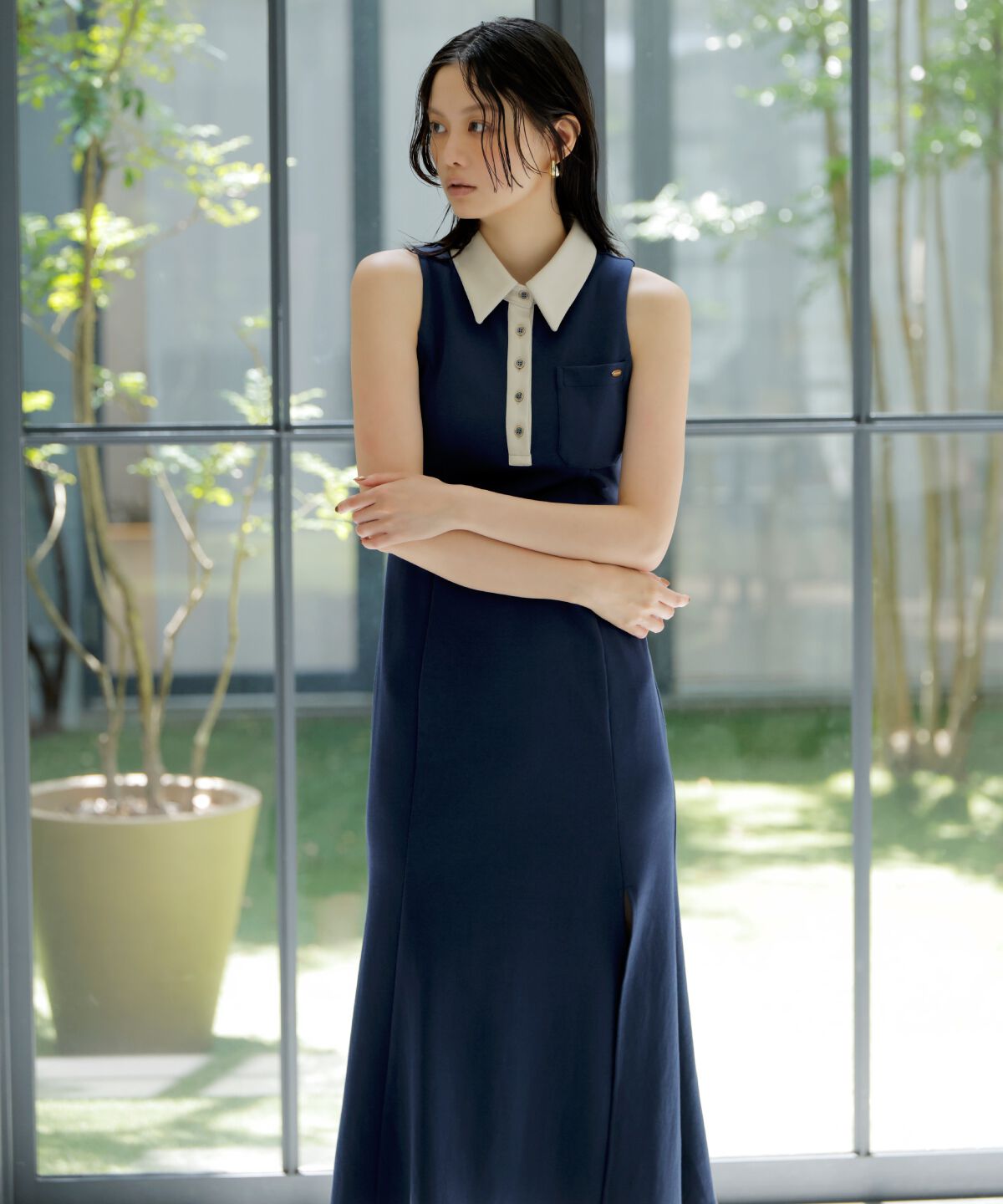 アンドクチュール「配色ポロ襟ワンピース」|ワンピース|