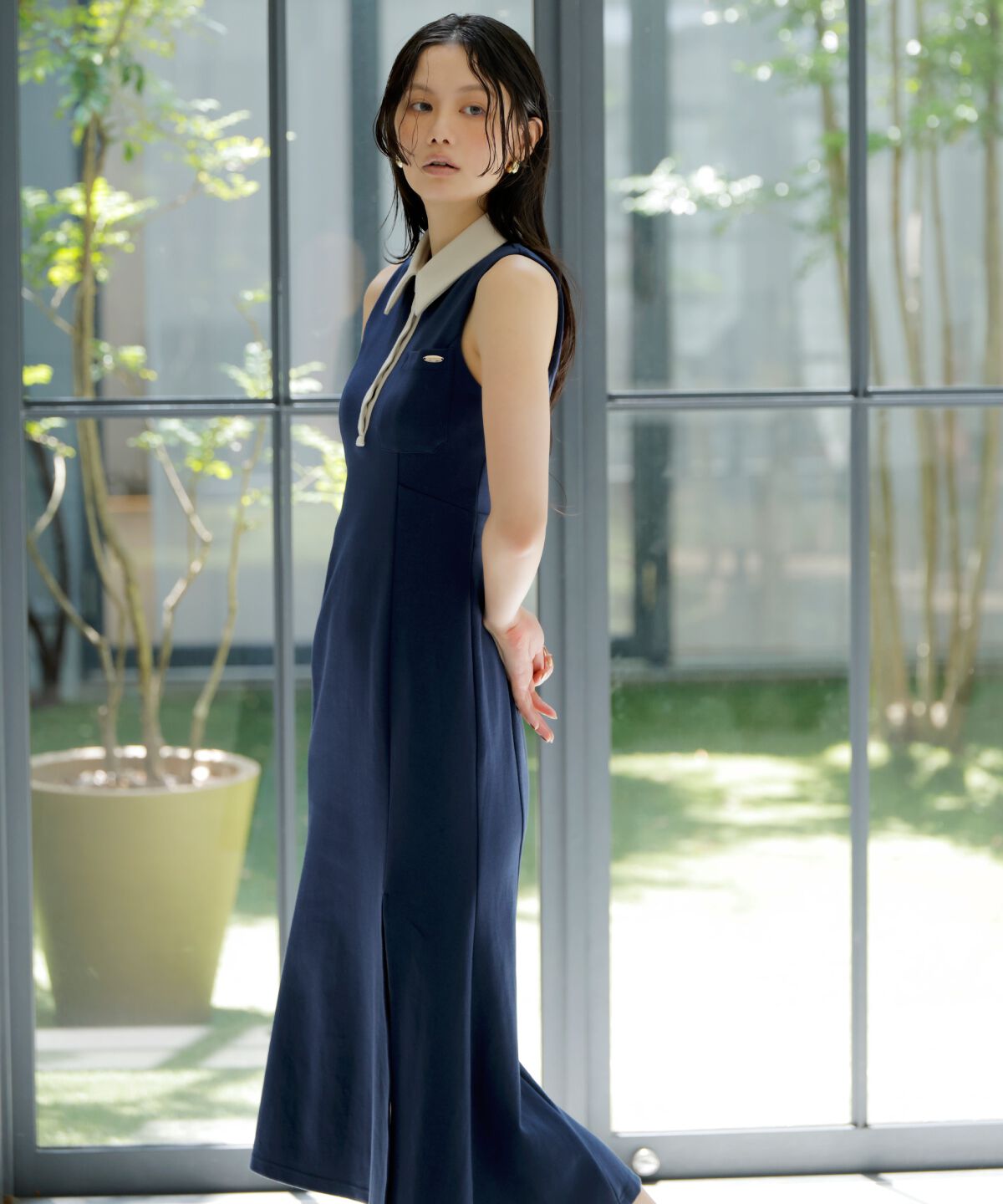 アンドクチュール「配色ポロ襟ワンピース」|ワンピース|