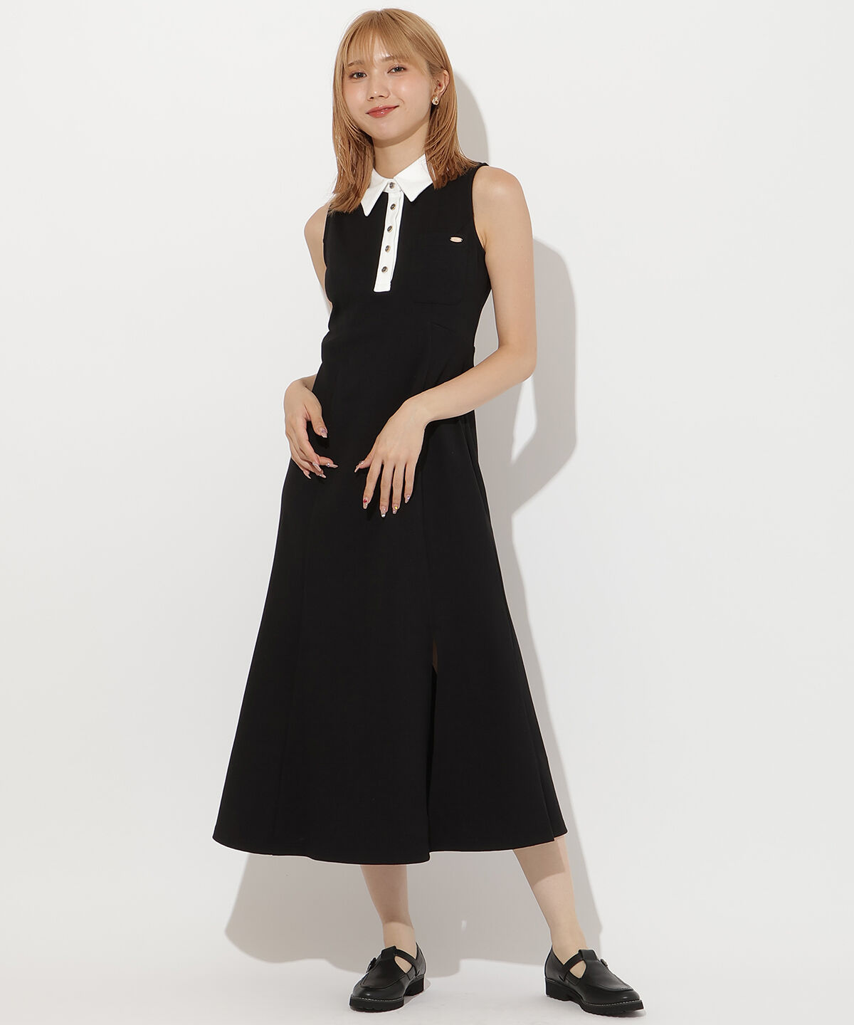 アンドクチュール「配色ポロ襟ワンピース」|ワンピース|