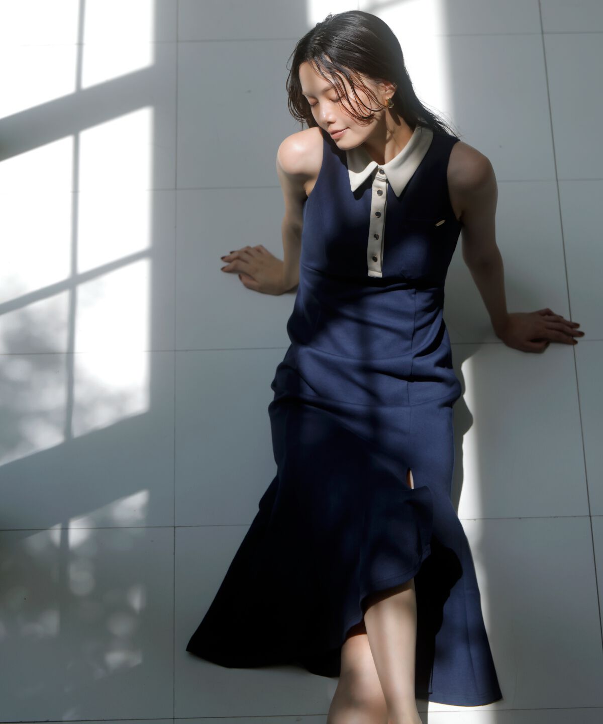 アンドクチュール「配色ポロ襟ワンピース」|ワンピース|