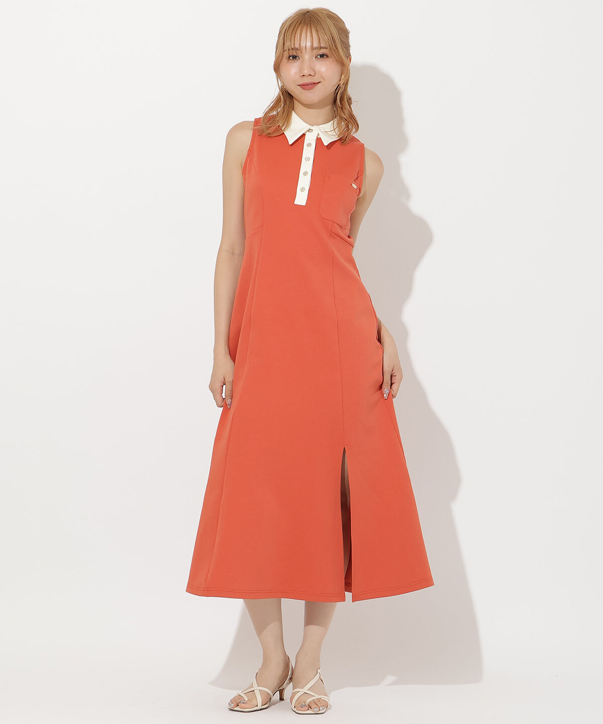 アンドクチュール「配色ポロ襟ワンピース」|ワンピース|