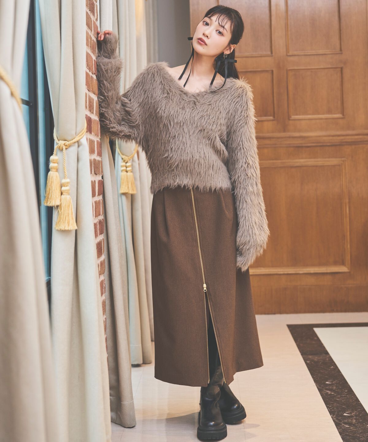 アンドクチュール「センターZIPスカート」|タイト|