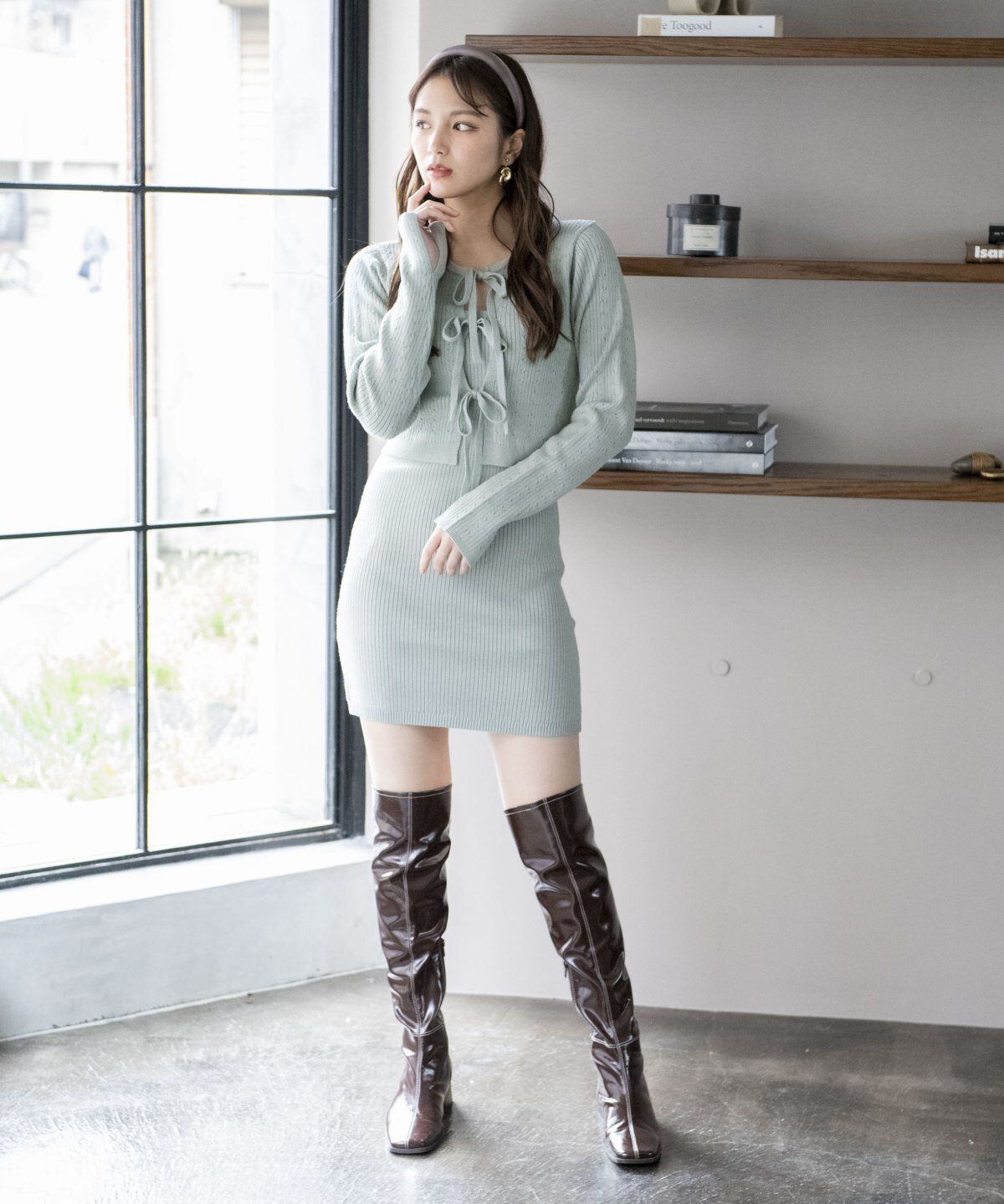 REDYAZEL「リボンカーディガン＆ミニ丈ワンピースセット」|ワンピース|