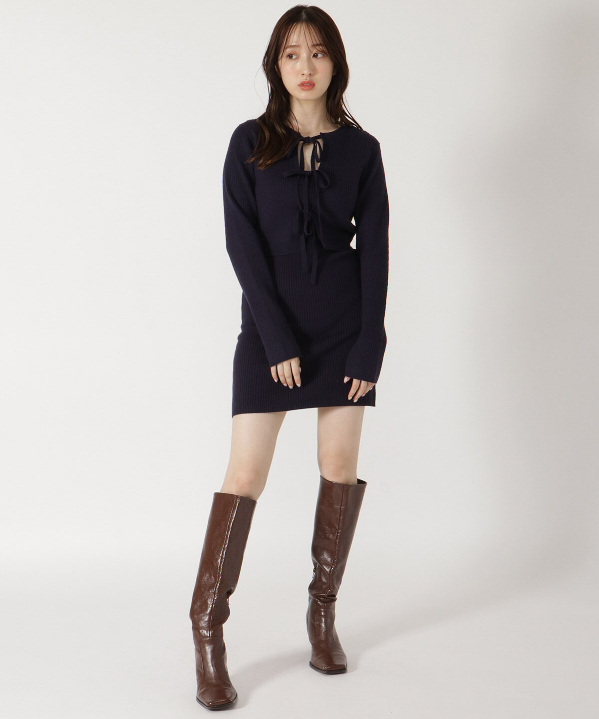 REDYAZEL「リボンカーディガン＆ミニ丈ワンピースセット」|ワンピース|