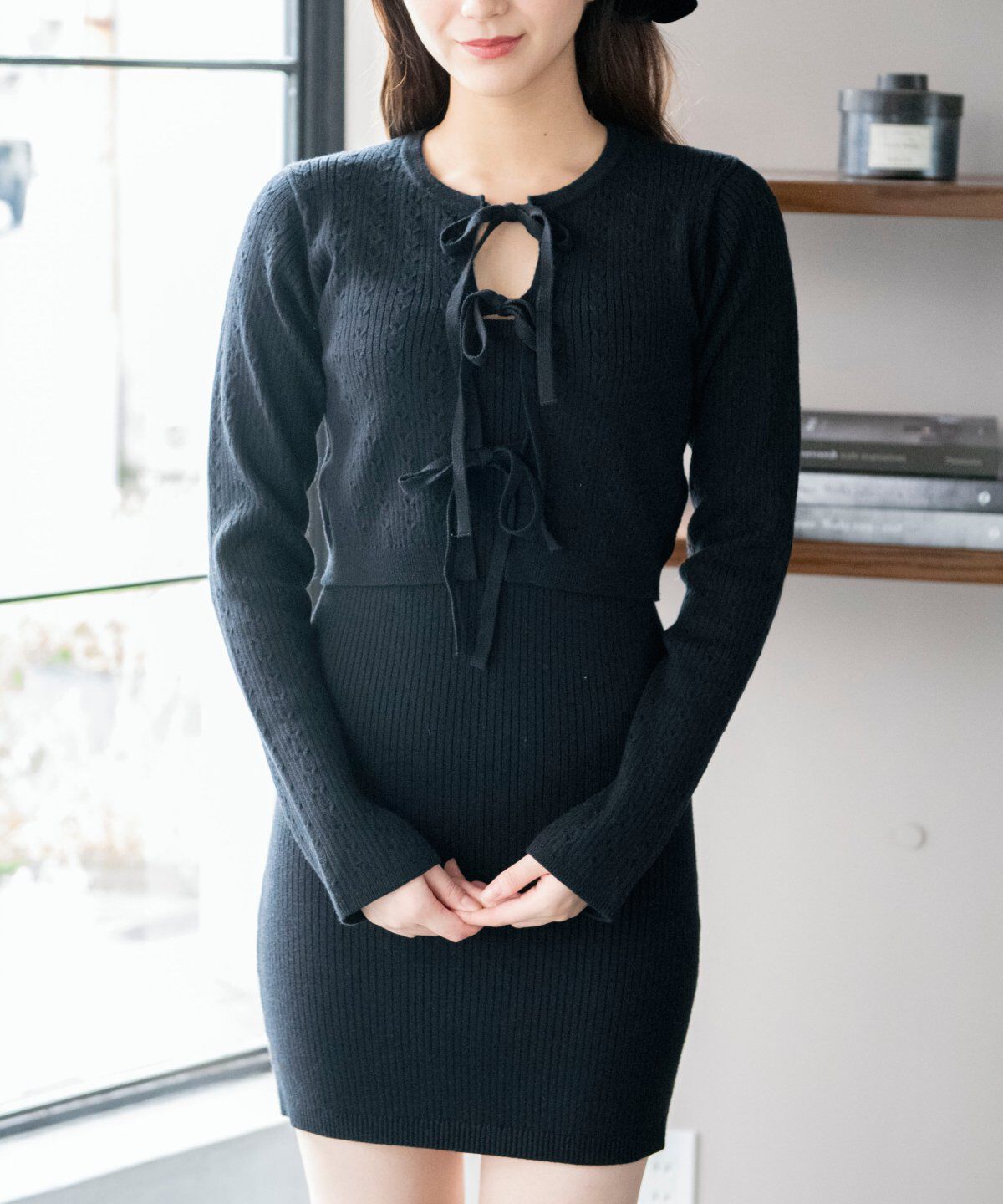 REDYAZEL「リボンカーディガン＆ミニ丈ワンピースセット」|ワンピース|